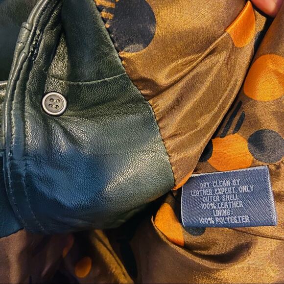 The Knits and Outerwear Co. Olive Green Single Button Leather Jacket, Sz S - Picture 11 of 11